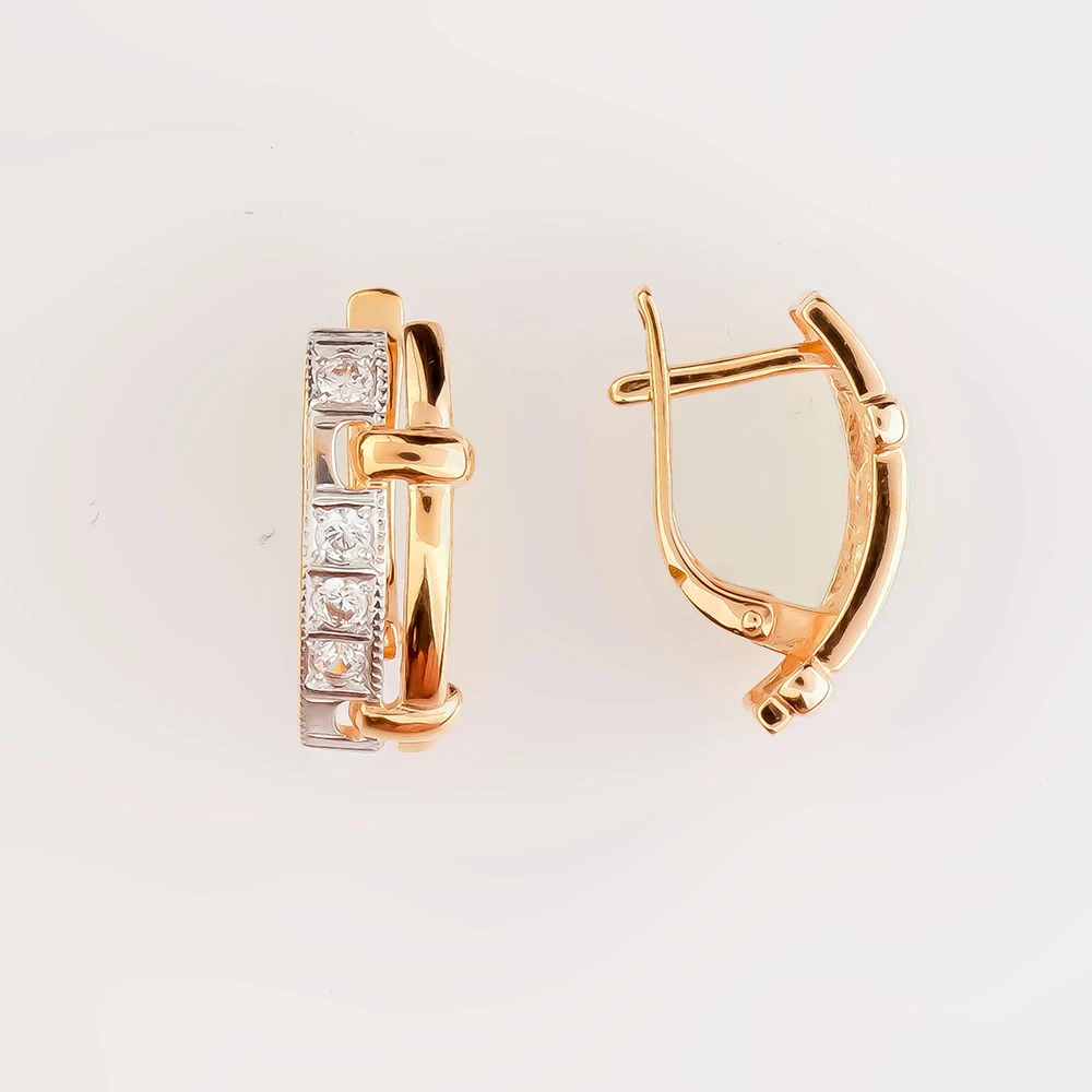 Серьги с фианитом из красного золота 585 пробы