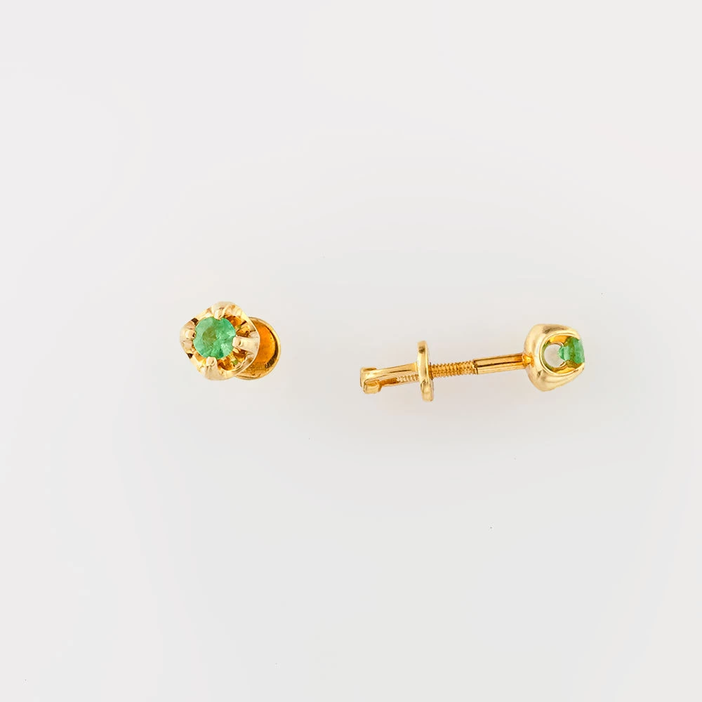Серьги с изумрудом из желтого золота 585 пробы