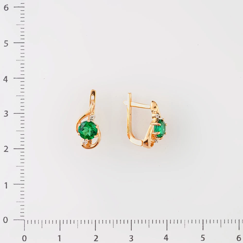 Серьги с изумрудом синтетическим из красного золота 585 пробы