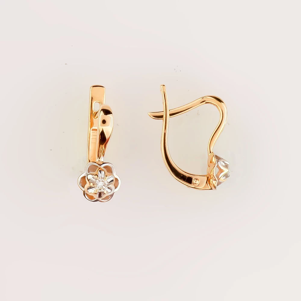 Серьги с бриллиантом из красного золота 585 пробы