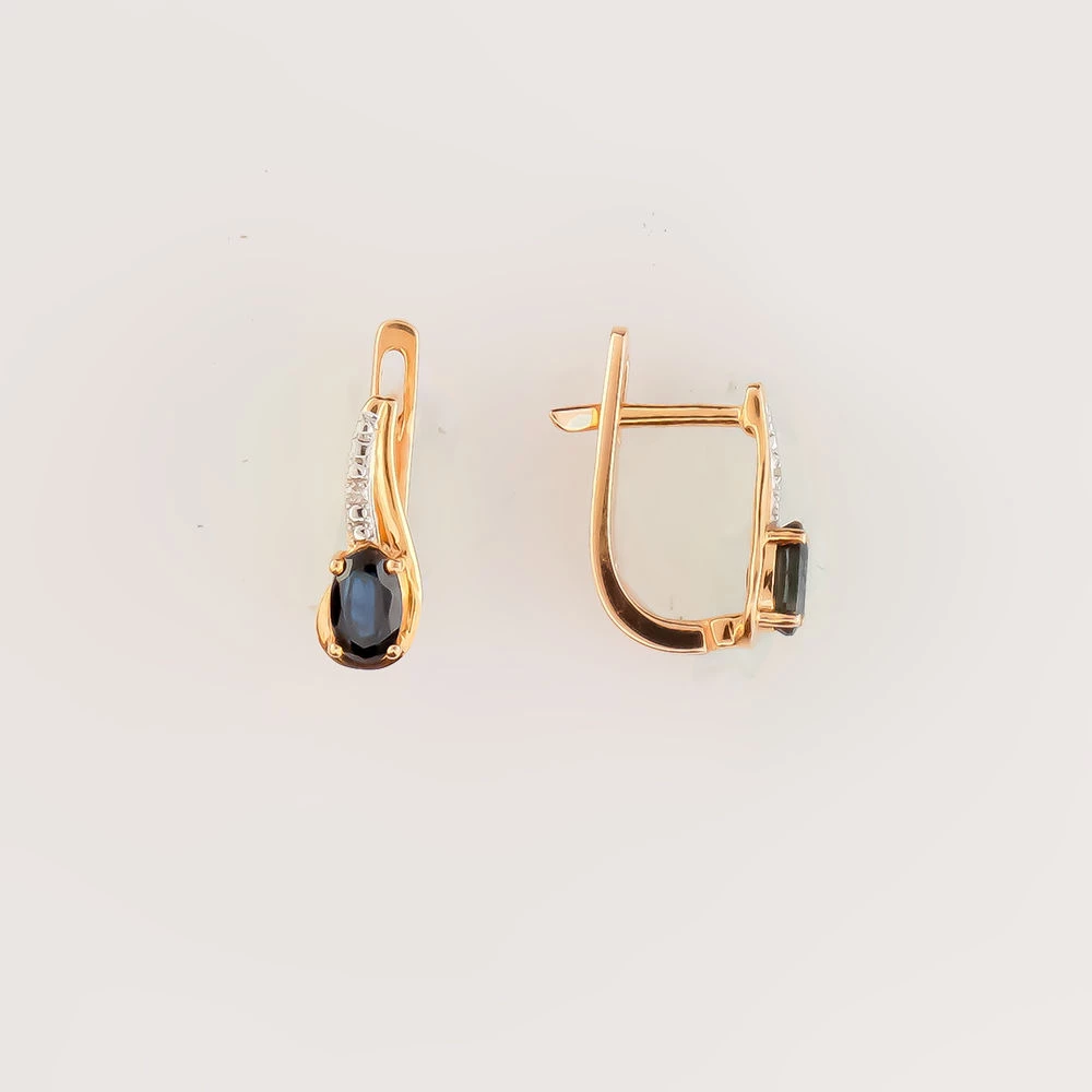 Серьги с сапфиром из красного золота 585 пробы