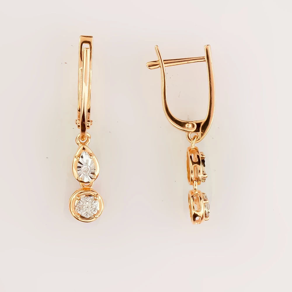 Серьги с бриллиантом из красного золота 585 пробы