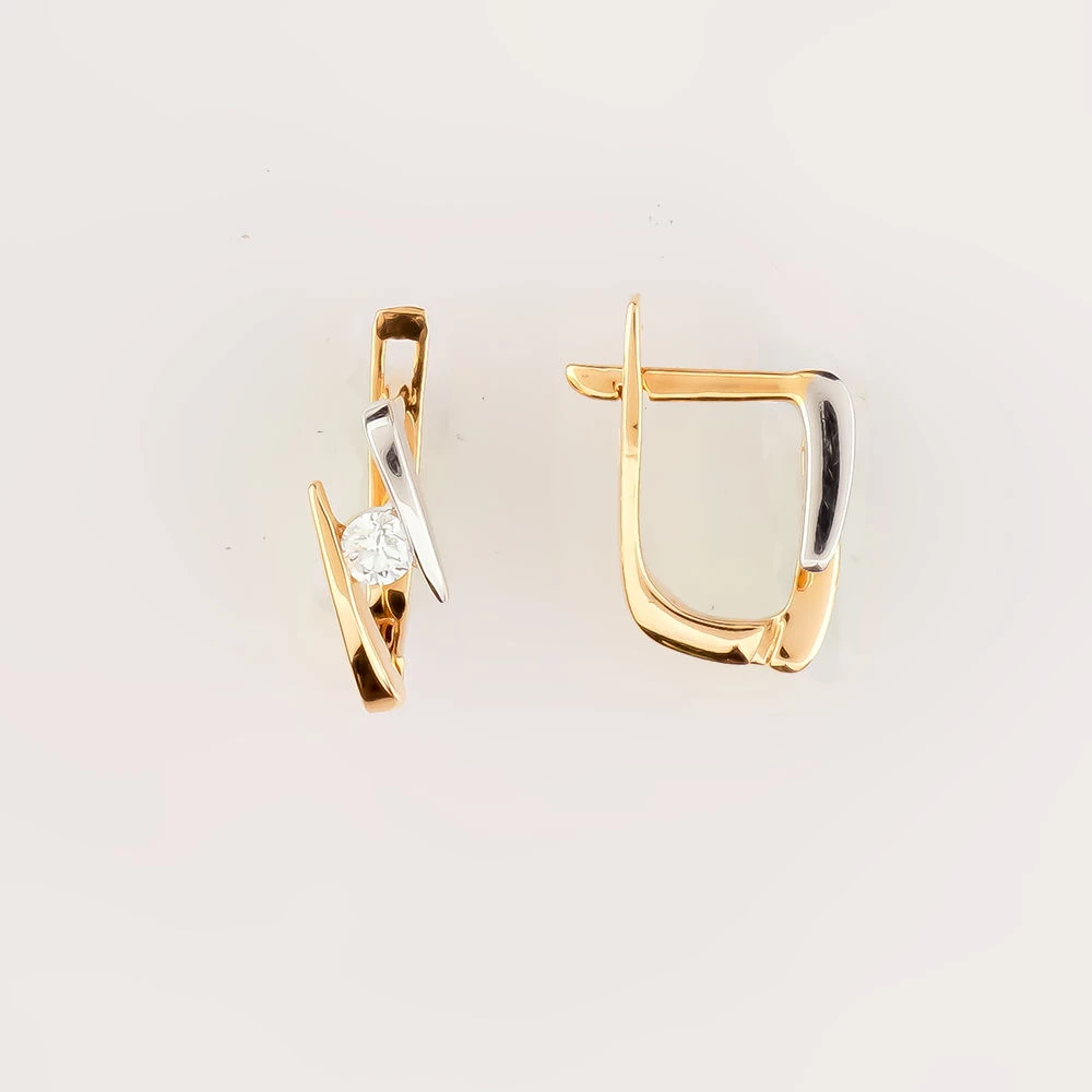 Серьги с бриллиантом из красного золота 585 пробы