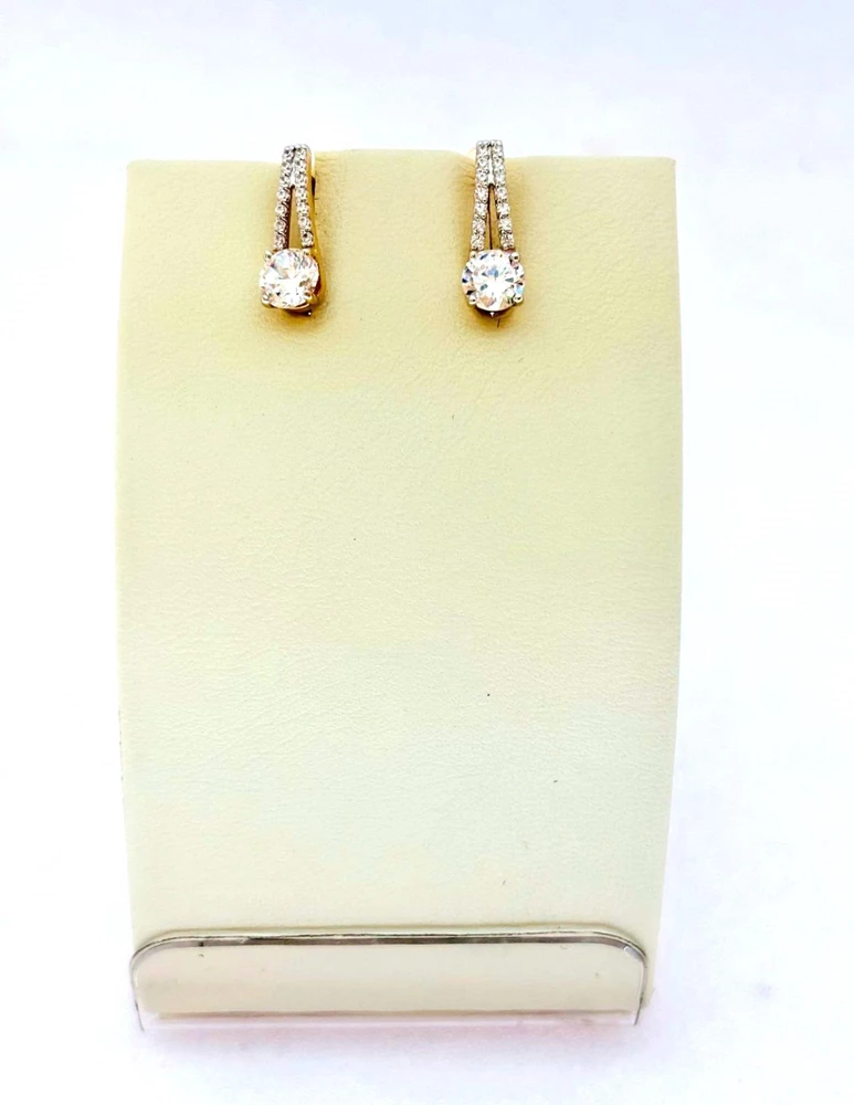 Серьги с фианитом из красного золота 585 пробы