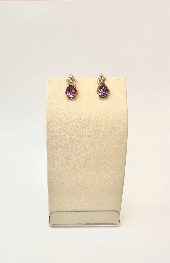 Серьги с аметистом из красного золота 585 пробы