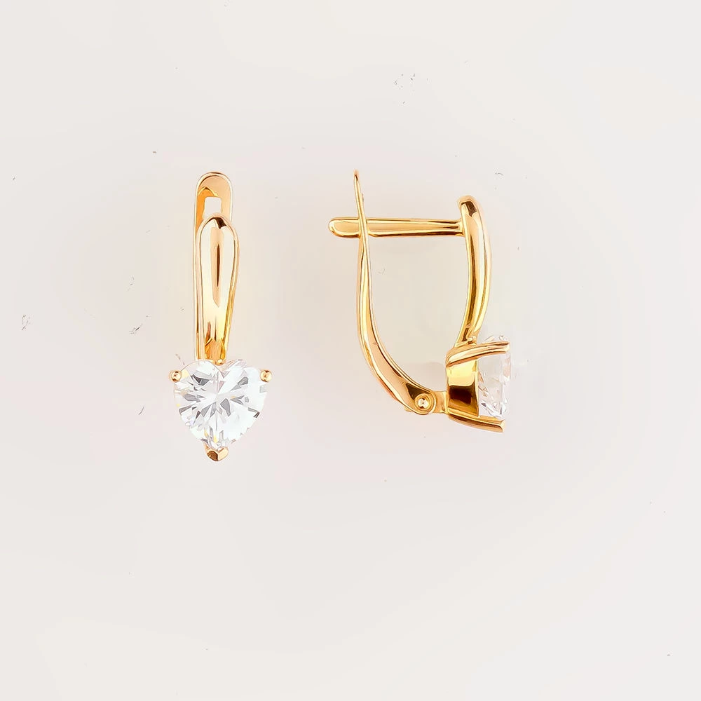 Серьги с фианитом из красного золота 585 пробы