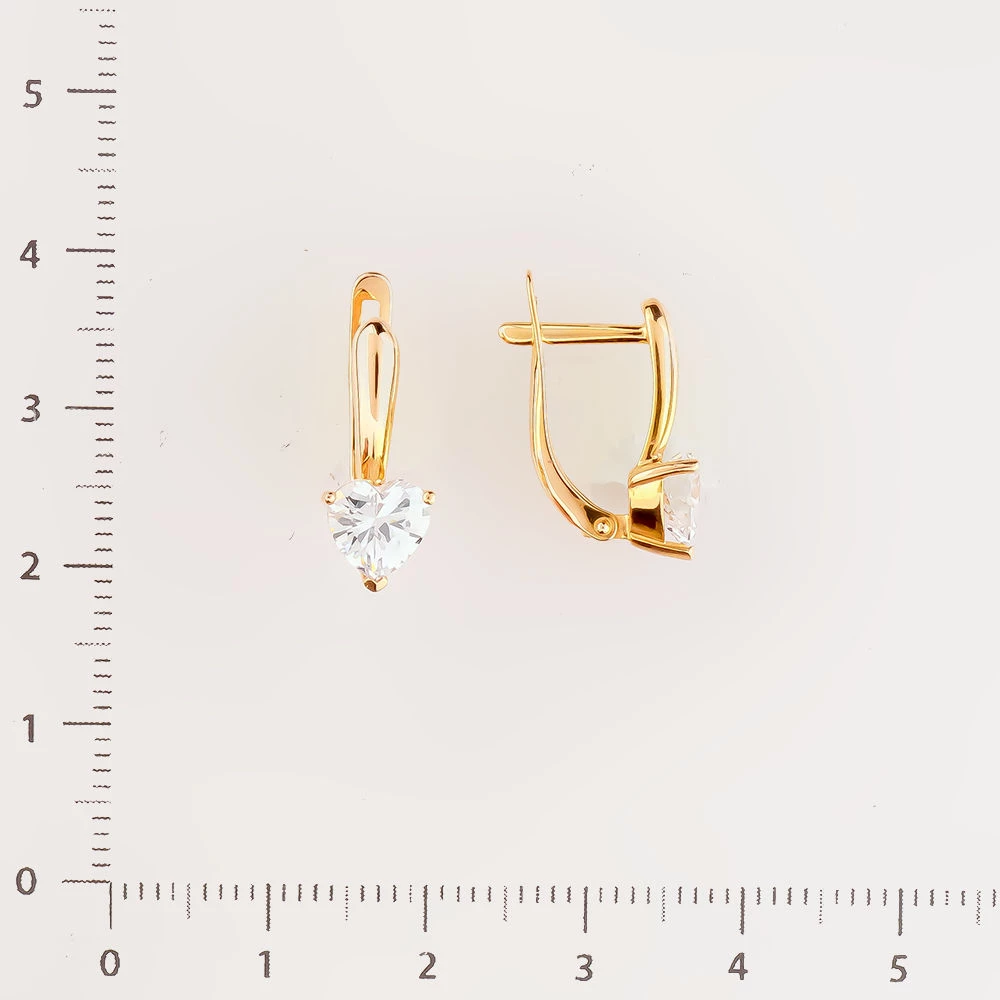 Серьги с фианитом из красного золота 585 пробы