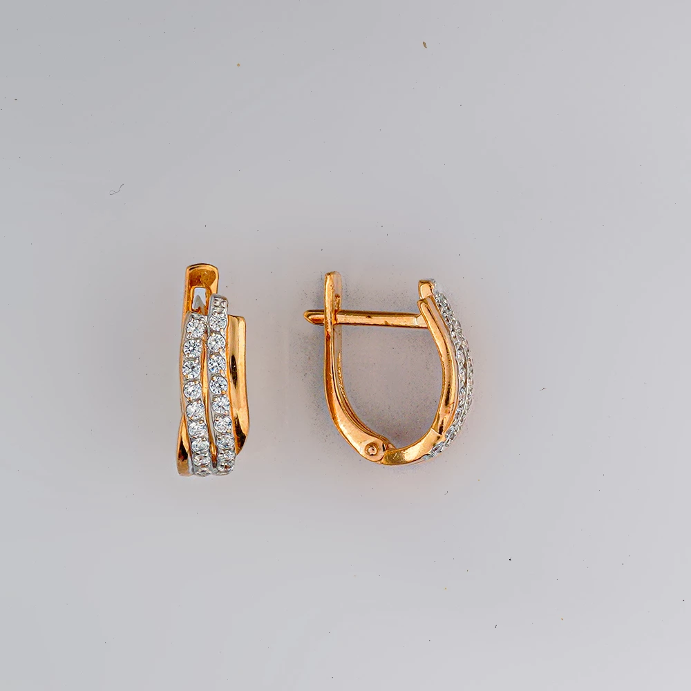 Серьги с фианитом из красного золота 585 пробы