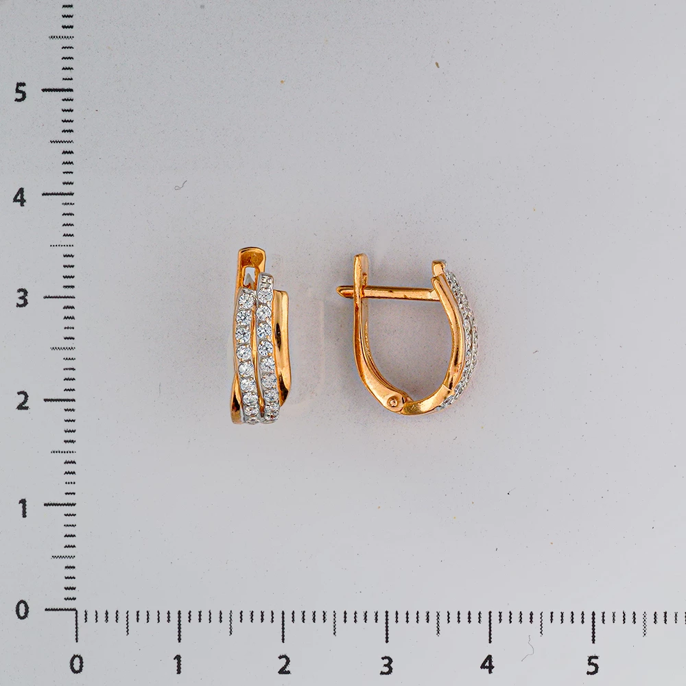 Серьги с фианитом из красного золота 585 пробы