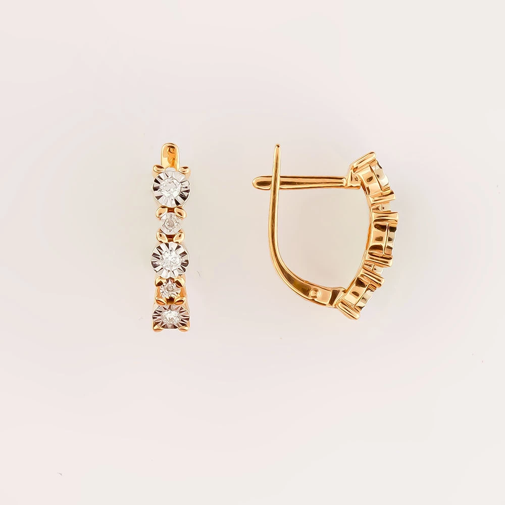 Серьги с бриллиантом из красного золота 585 пробы