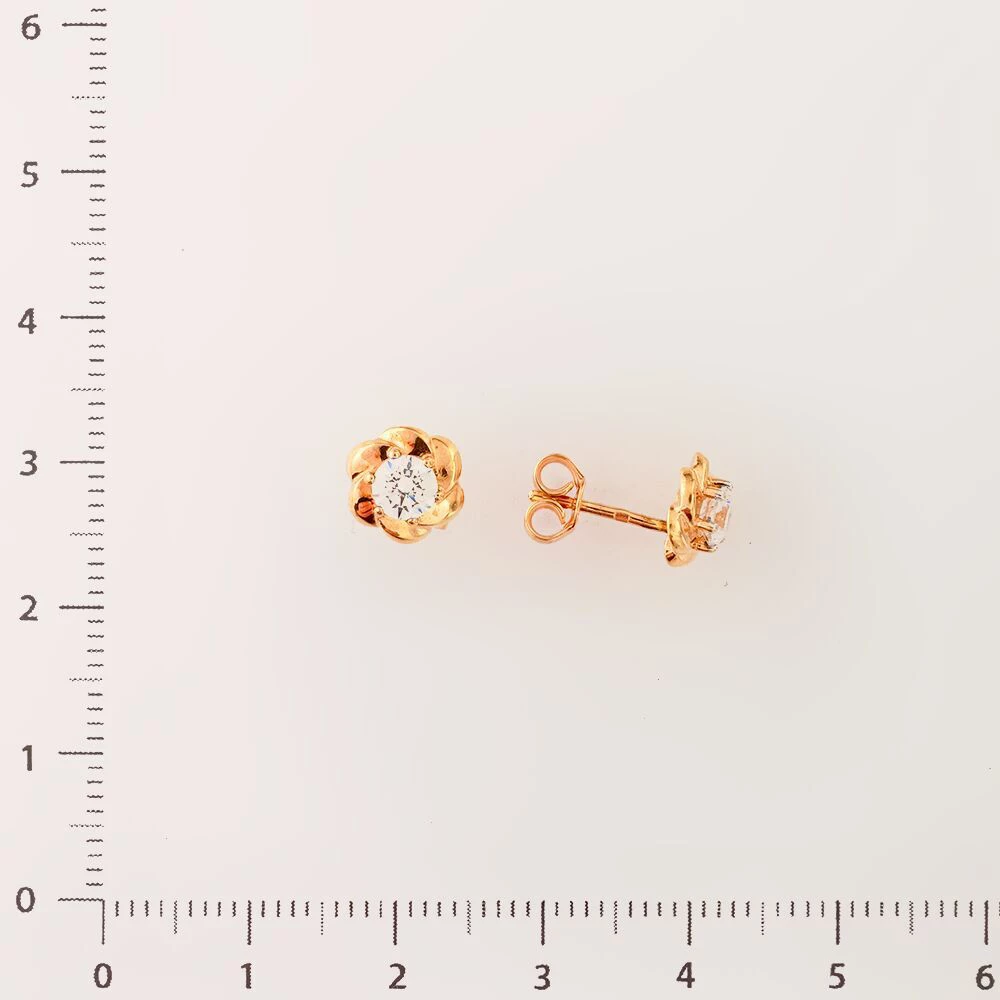 Серьги с фианитом из красного золота 585 пробы