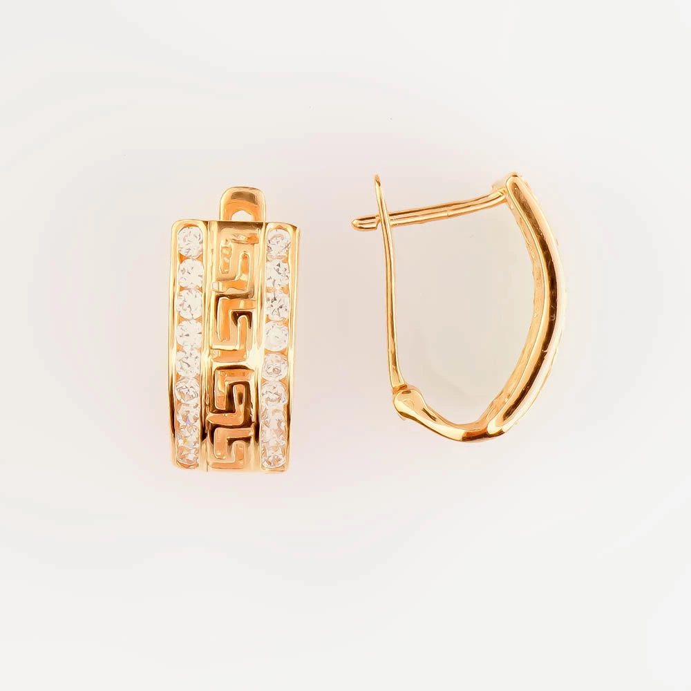 Серьги с фианитом из красного золота 585 пробы