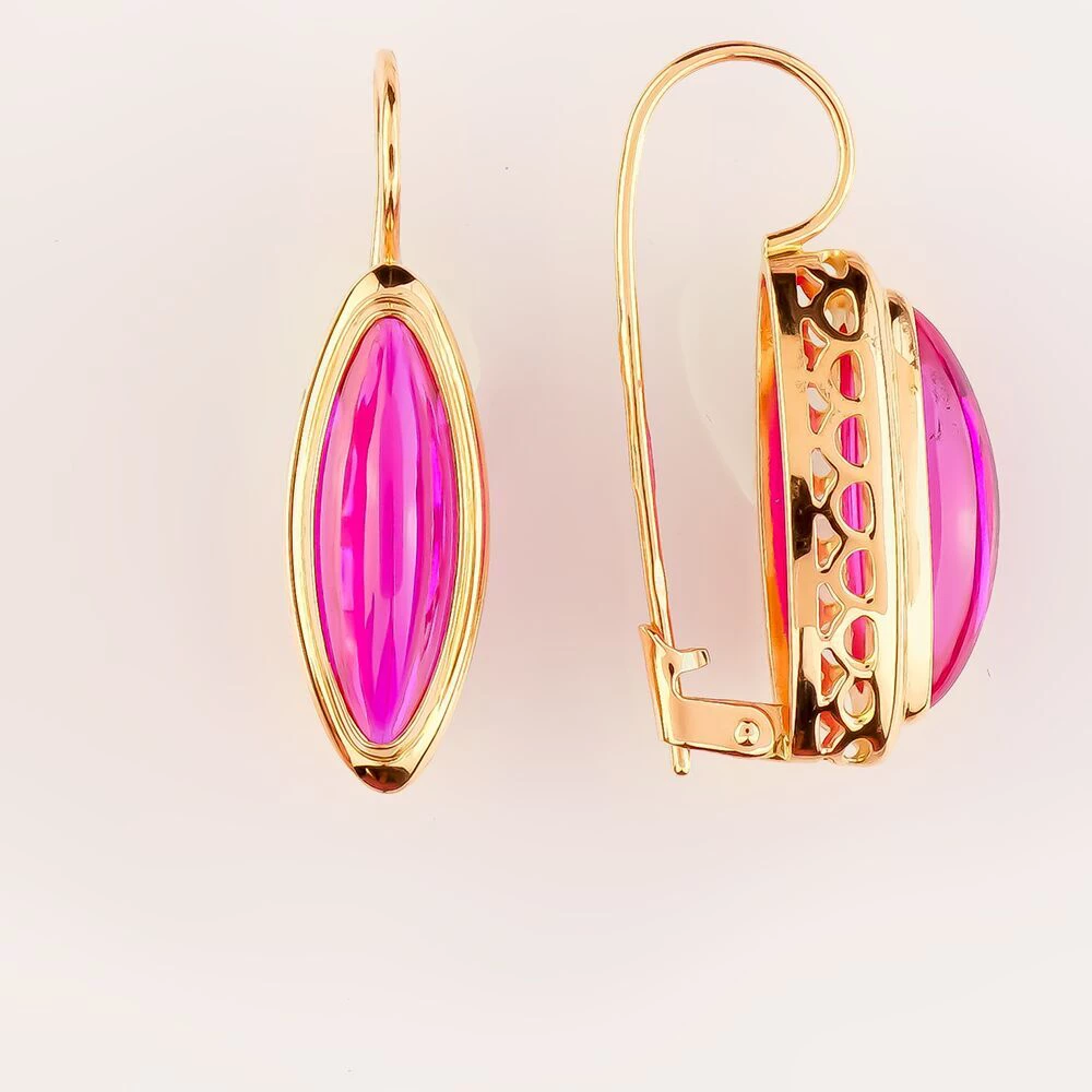 Серьги с фианитом из красного золота 583 пробы