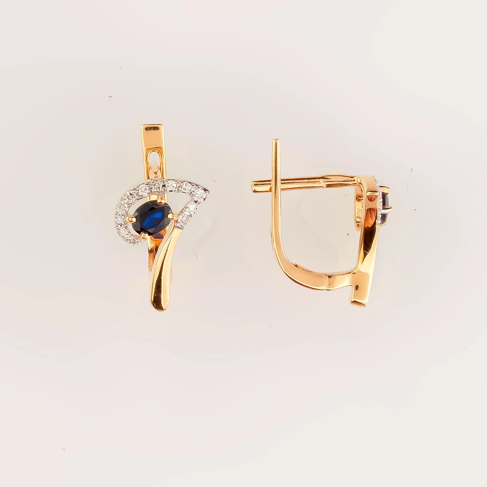 Серьги с сапфиром синтетическим из красного золота 585 пробы