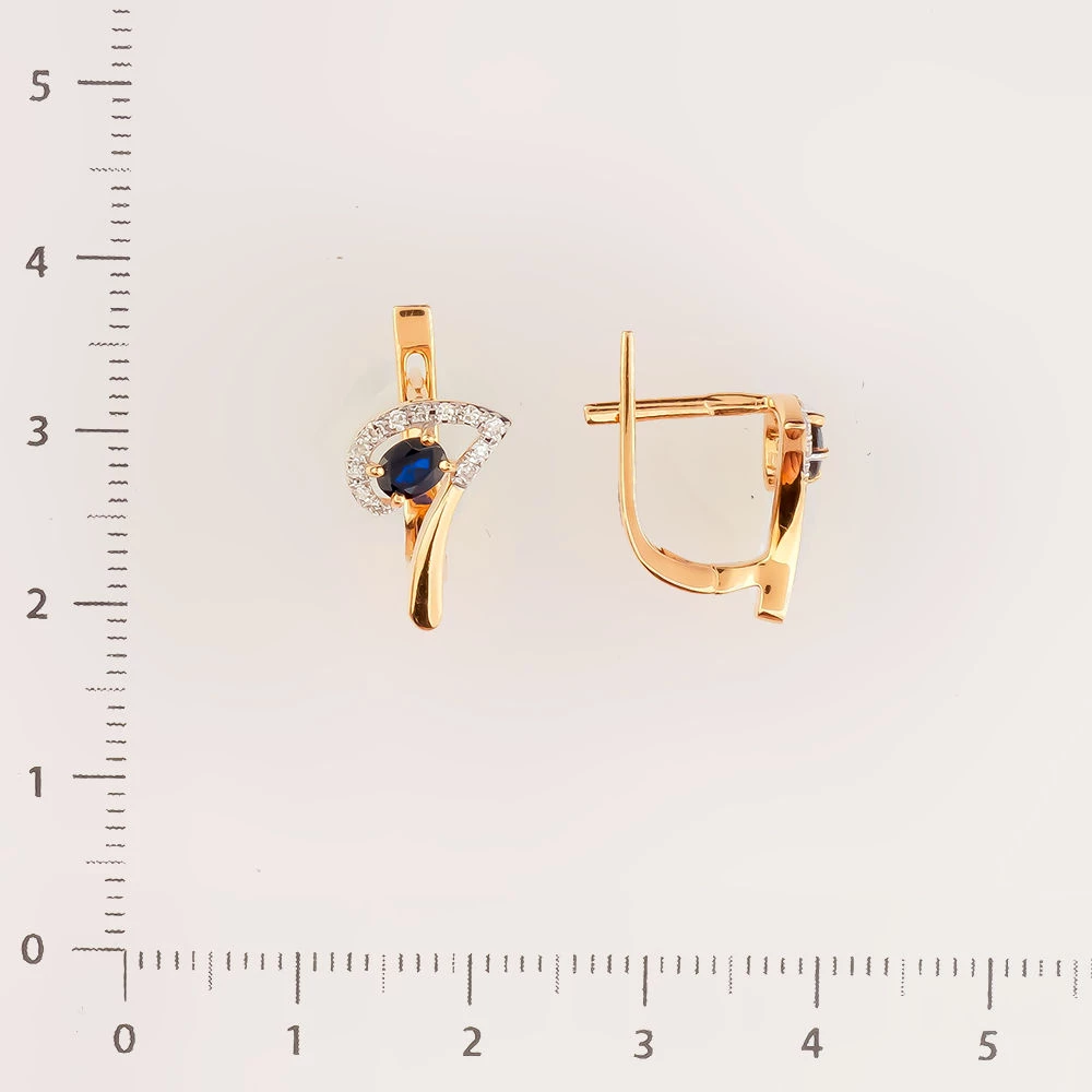 Серьги с сапфиром синтетическим из красного золота 585 пробы