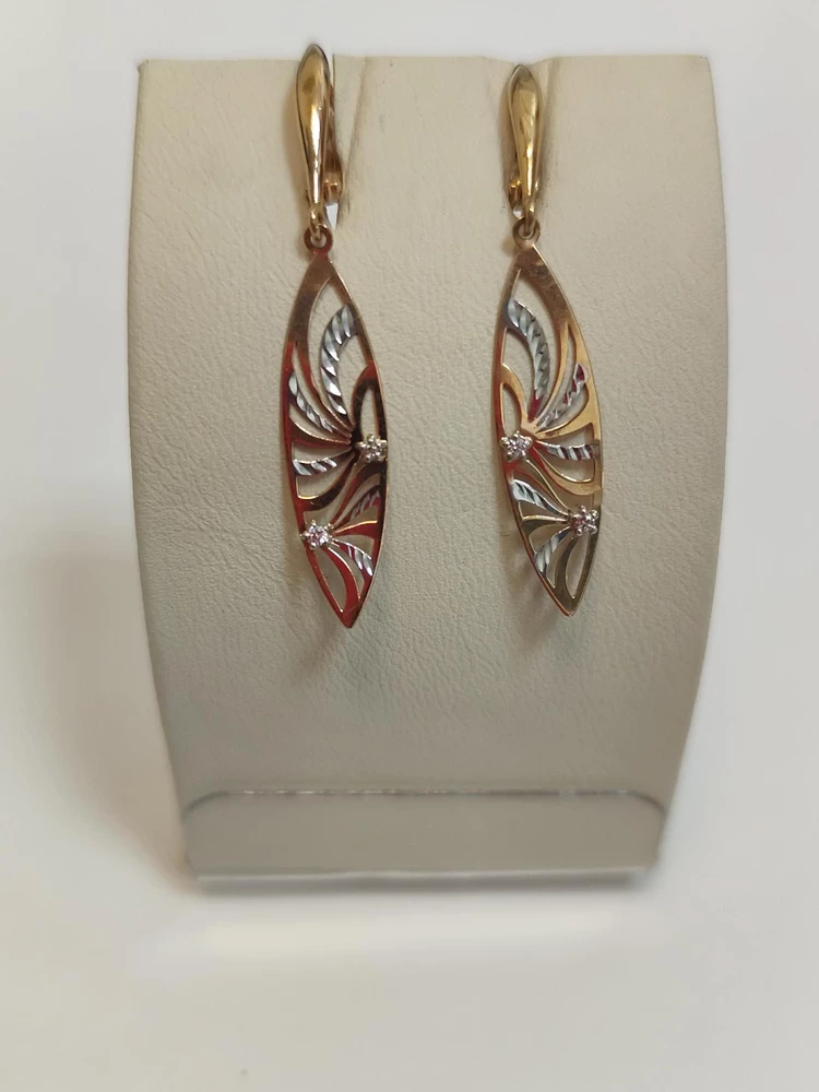 Серьги с фианитом из красного золота 585 пробы