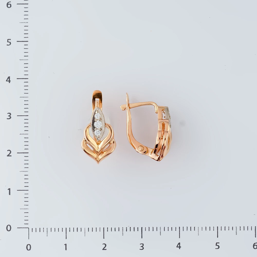 Серьги с фианитом из красного золота 585 пробы