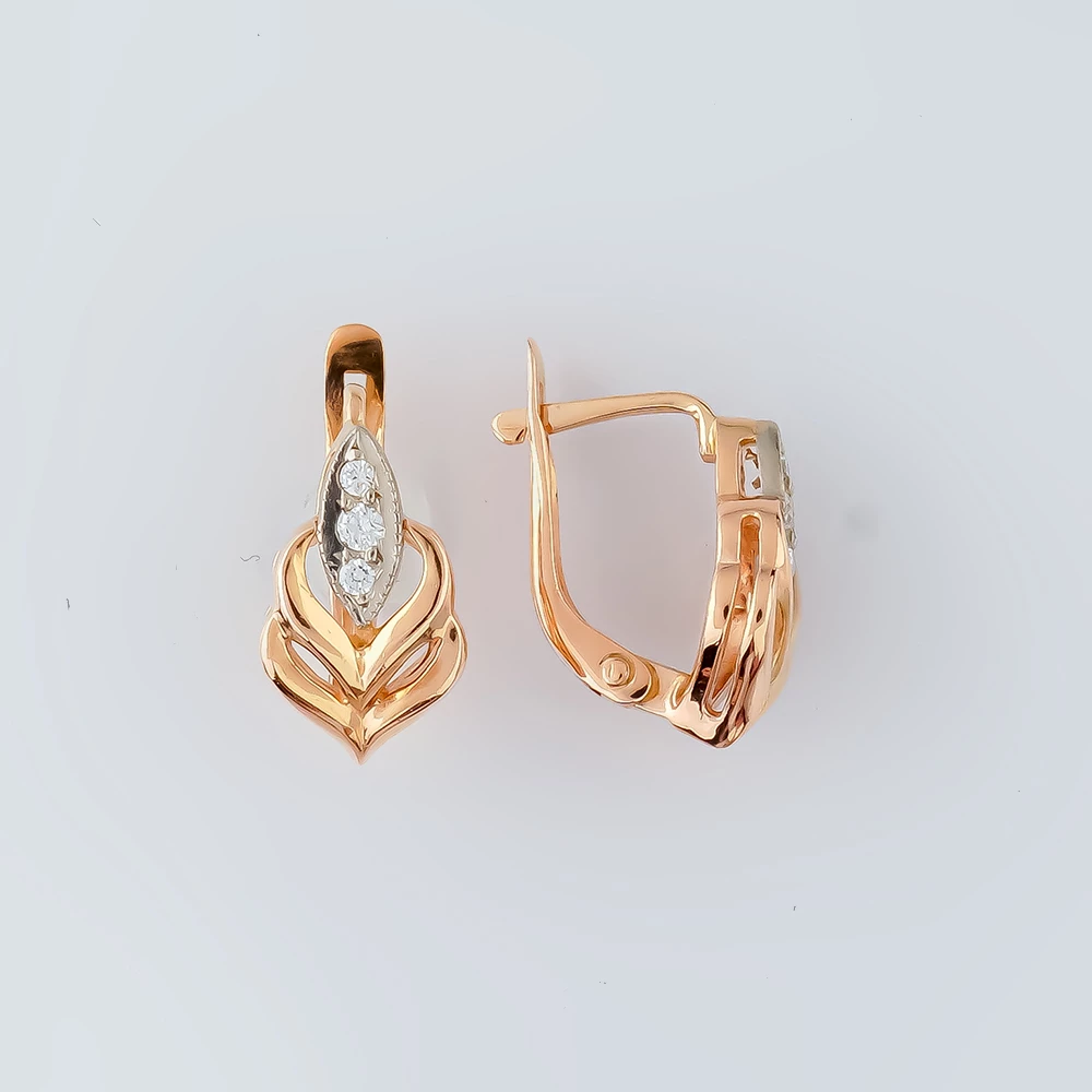 Серьги с фианитом из красного золота 585 пробы