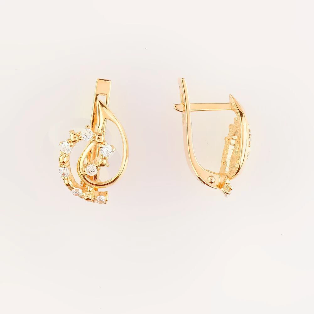 Серьги с фианитом из красного золота 585 пробы