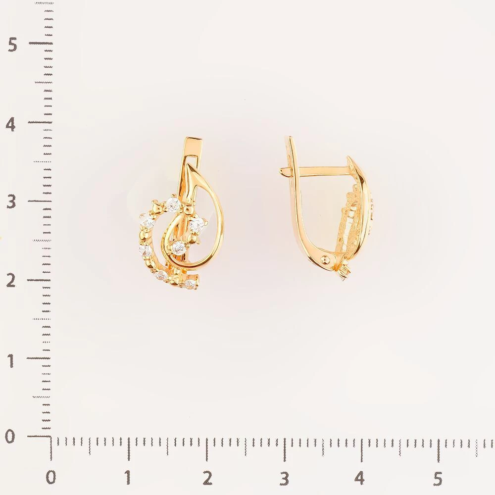 Серьги с фианитом из красного золота 585 пробы