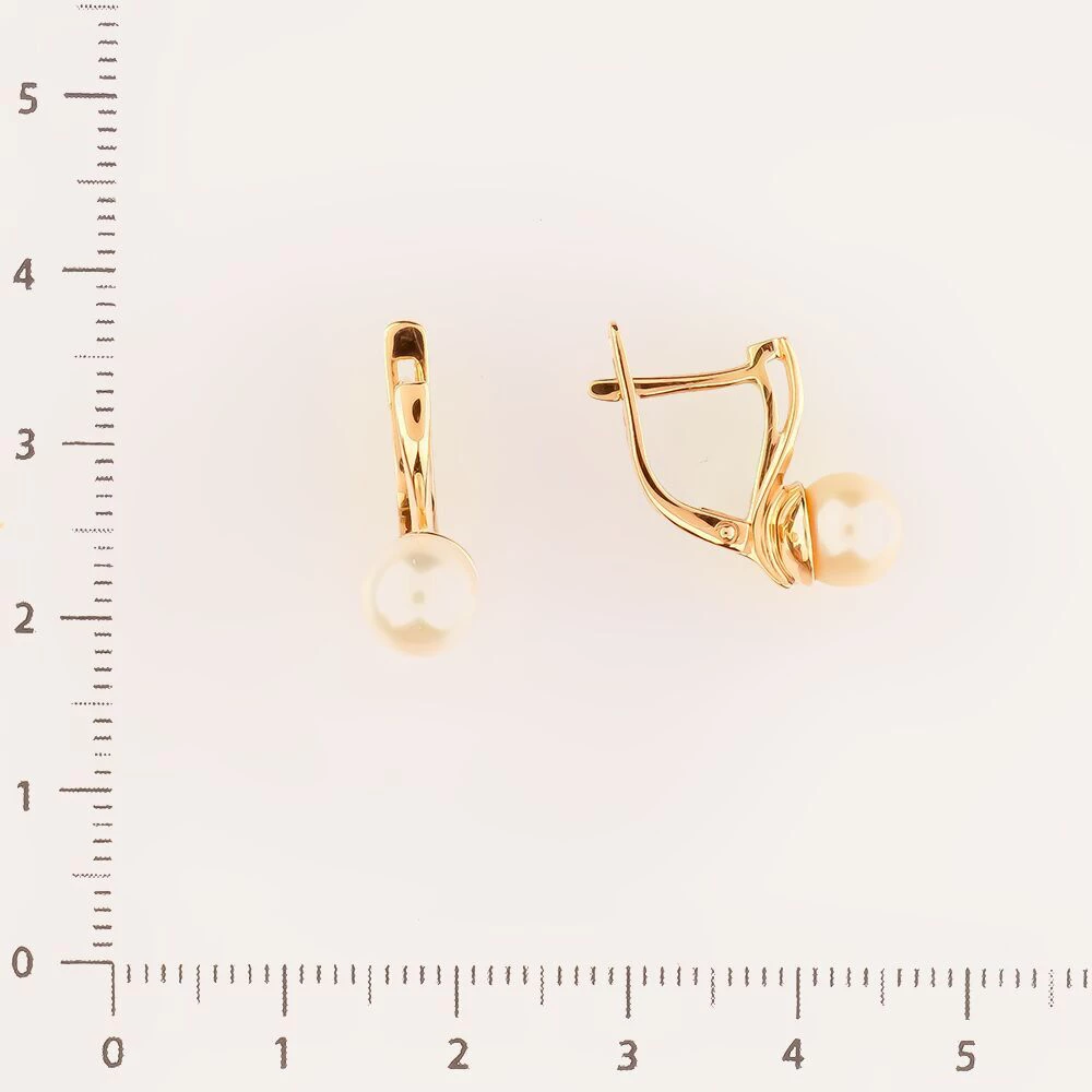 Серьги с культивированным жемчугом из красного золота 585 пробы