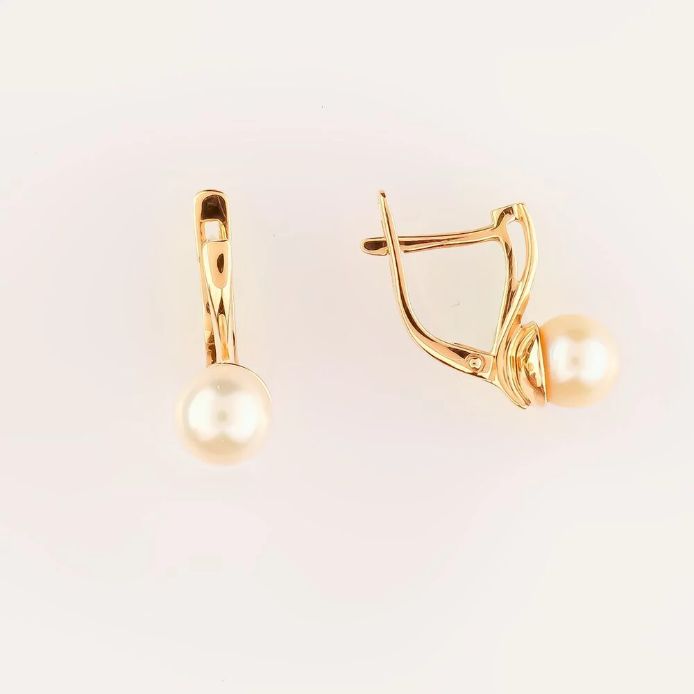 Серьги с культивированным жемчугом из красного золота 585 пробы