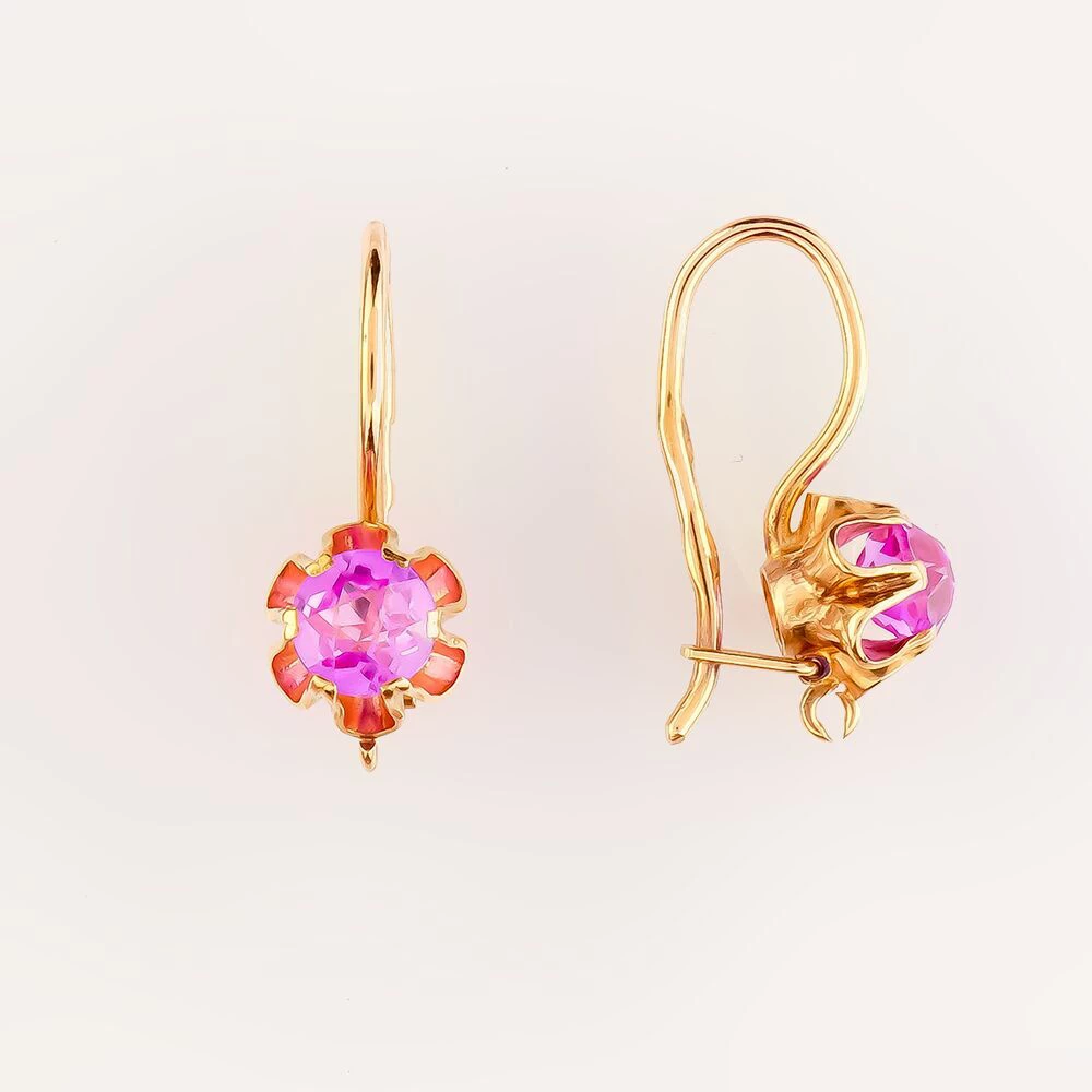 Серьги с фианитом из красного золота 583 пробы