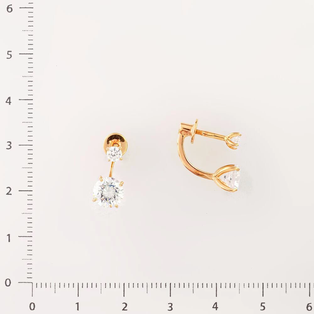 Серьги с фианитом из красного золота 585 пробы