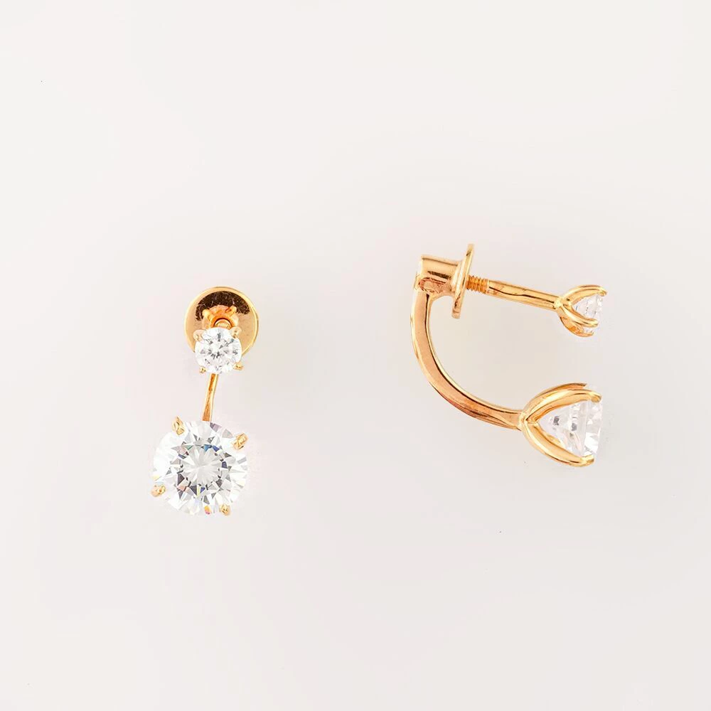 Серьги с фианитом из красного золота 585 пробы