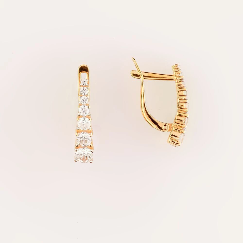 Серьги с фианитом из красного золота 585 пробы