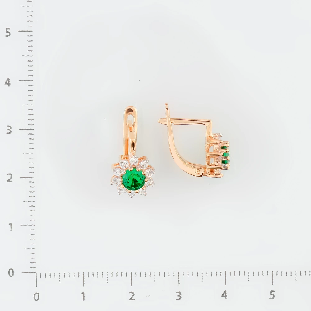 Серьги с изумрудом синтетическим из красного золота 585 пробы