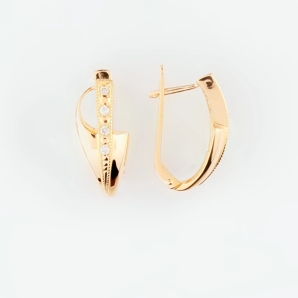 Серьги с фианитом из красного золота 585 пробы