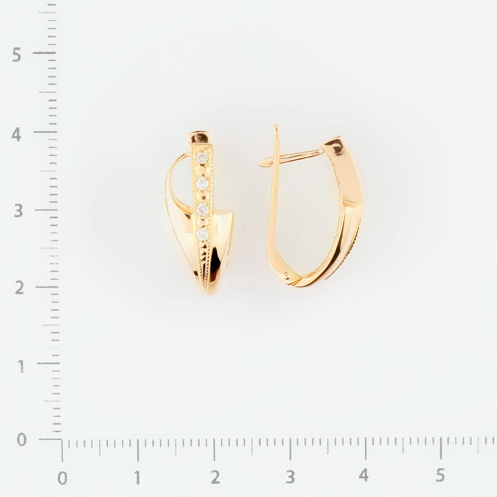 Серьги с фианитом из красного золота 585 пробы