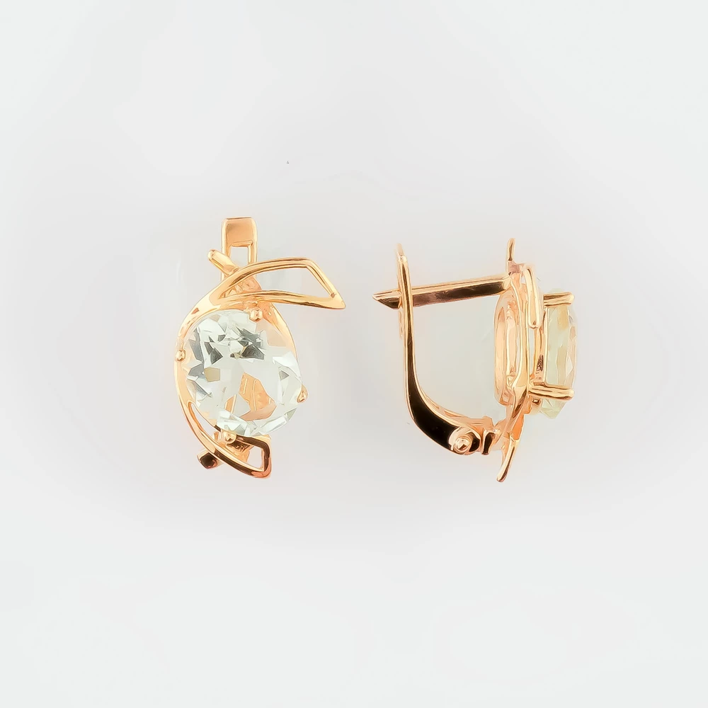 Серьги с празиолитом из красного золота 585 пробы