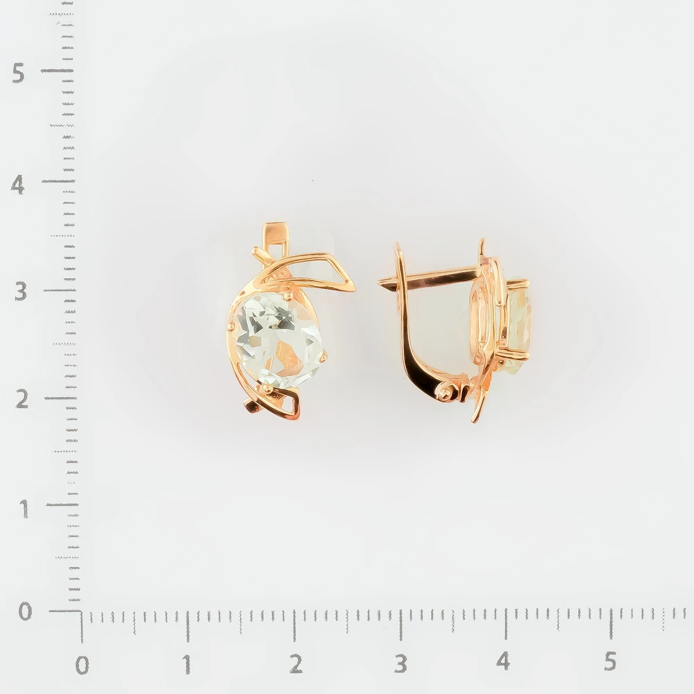 Серьги с празиолитом из красного золота 585 пробы