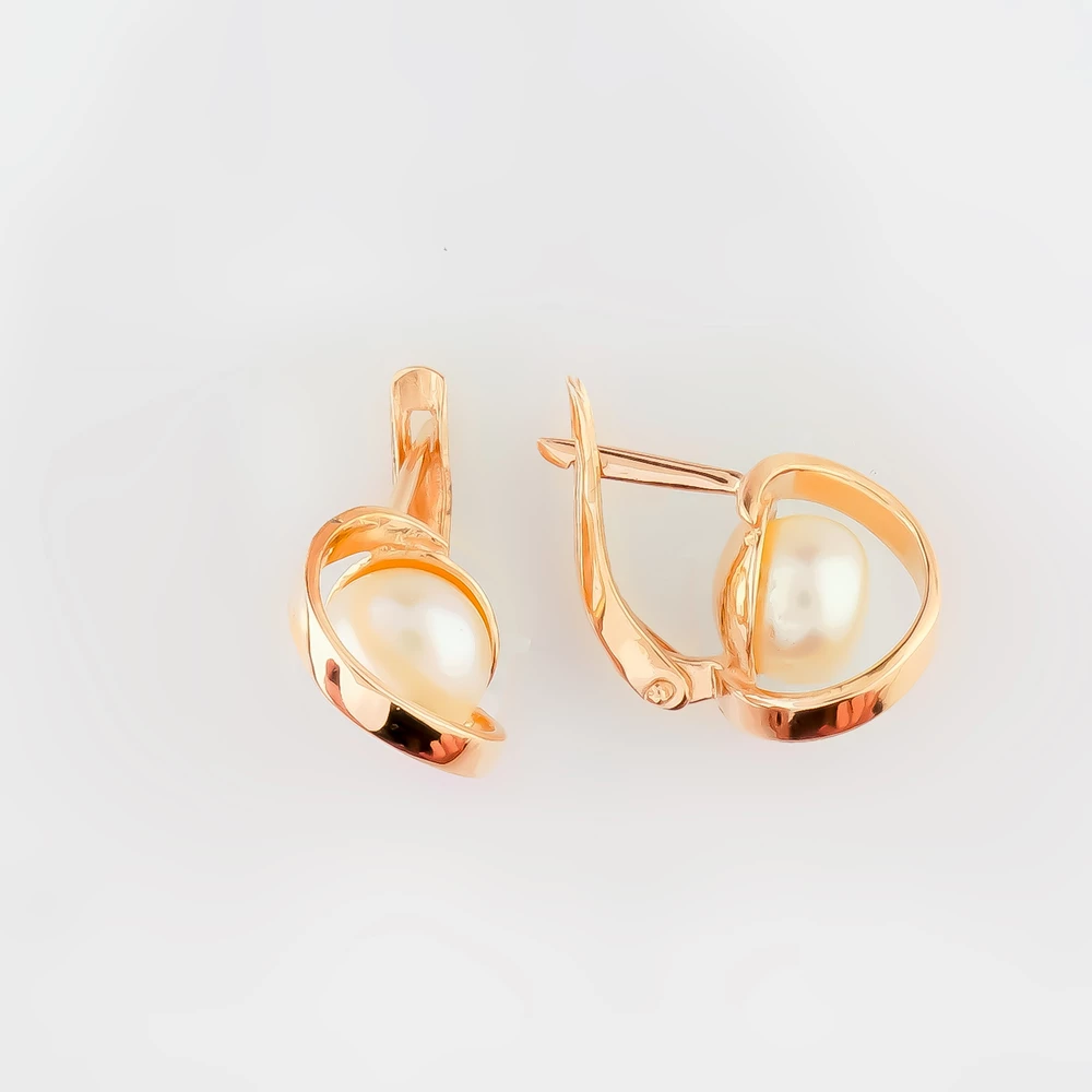 Серьги с культивированным жемчугом из красного золота 585 пробы