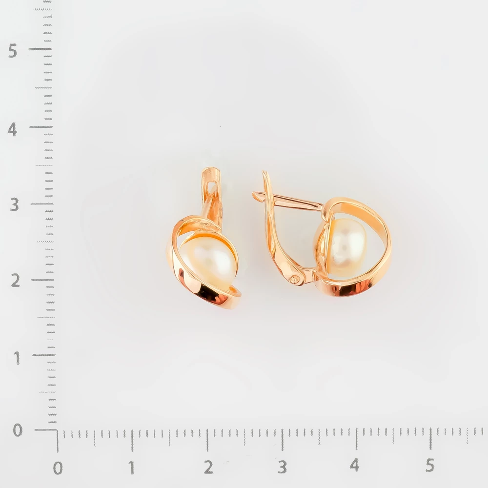 Серьги с культивированным жемчугом из красного золота 585 пробы