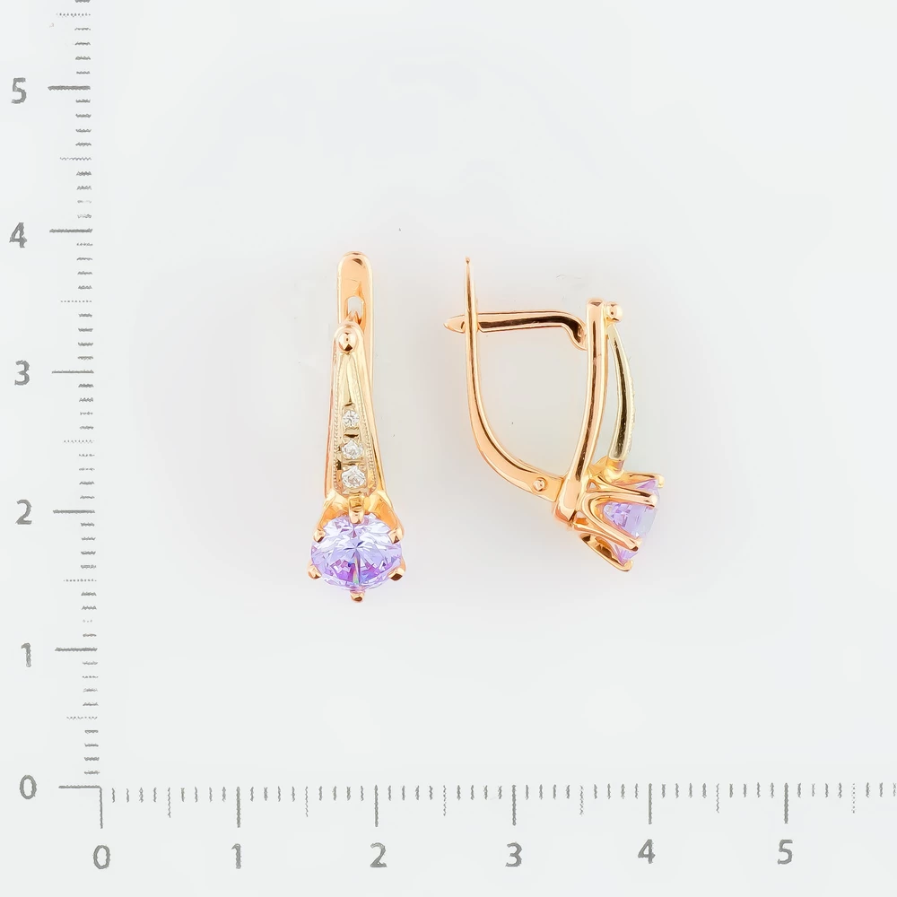 Серьги с фианитом из красного золота 585 пробы