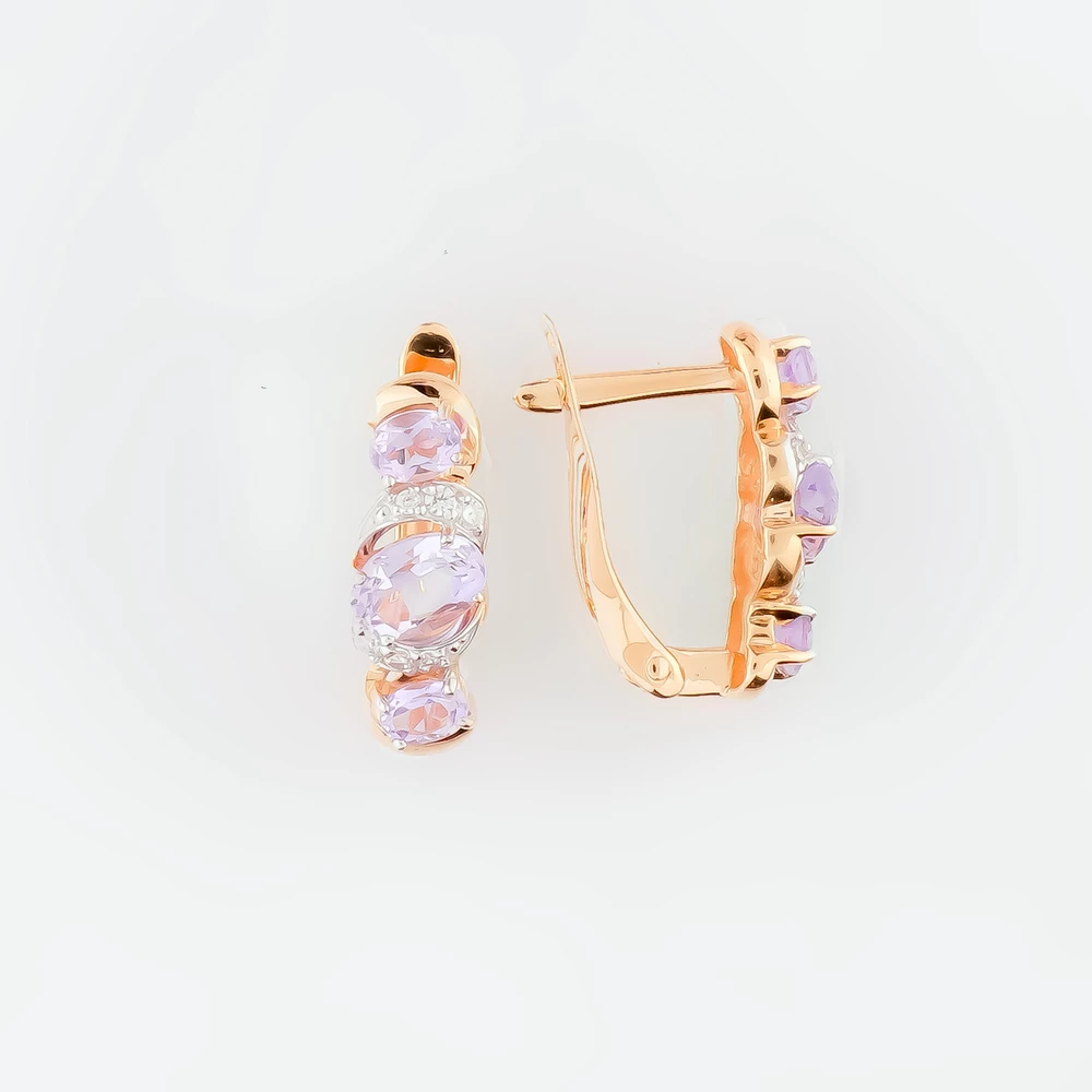 Серьги с аметистом из красного золота 585 пробы