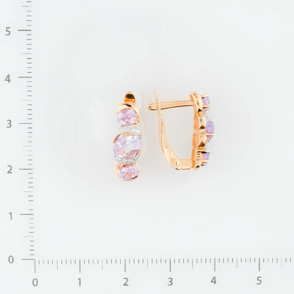 Серьги с аметистом из красного золота 585 пробы