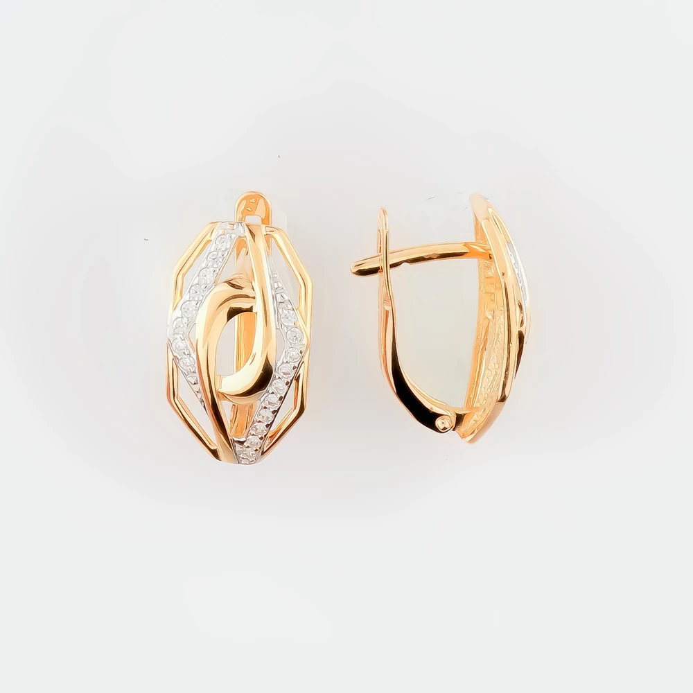 Серьги с фианитом из красного золота 585 пробы