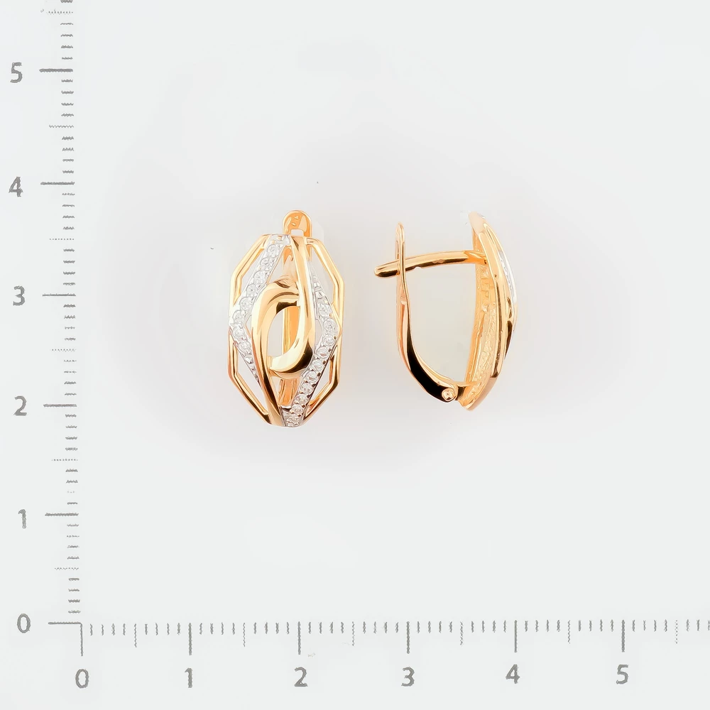 Серьги с фианитом из красного золота 585 пробы