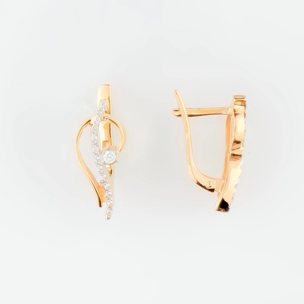 Серьги с фианитом из красного золота 585 пробы