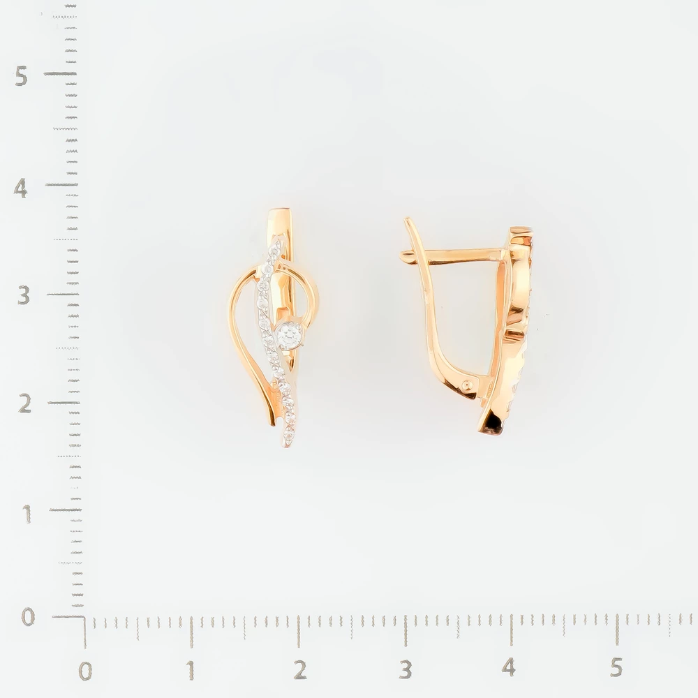 Серьги с фианитом из красного золота 585 пробы
