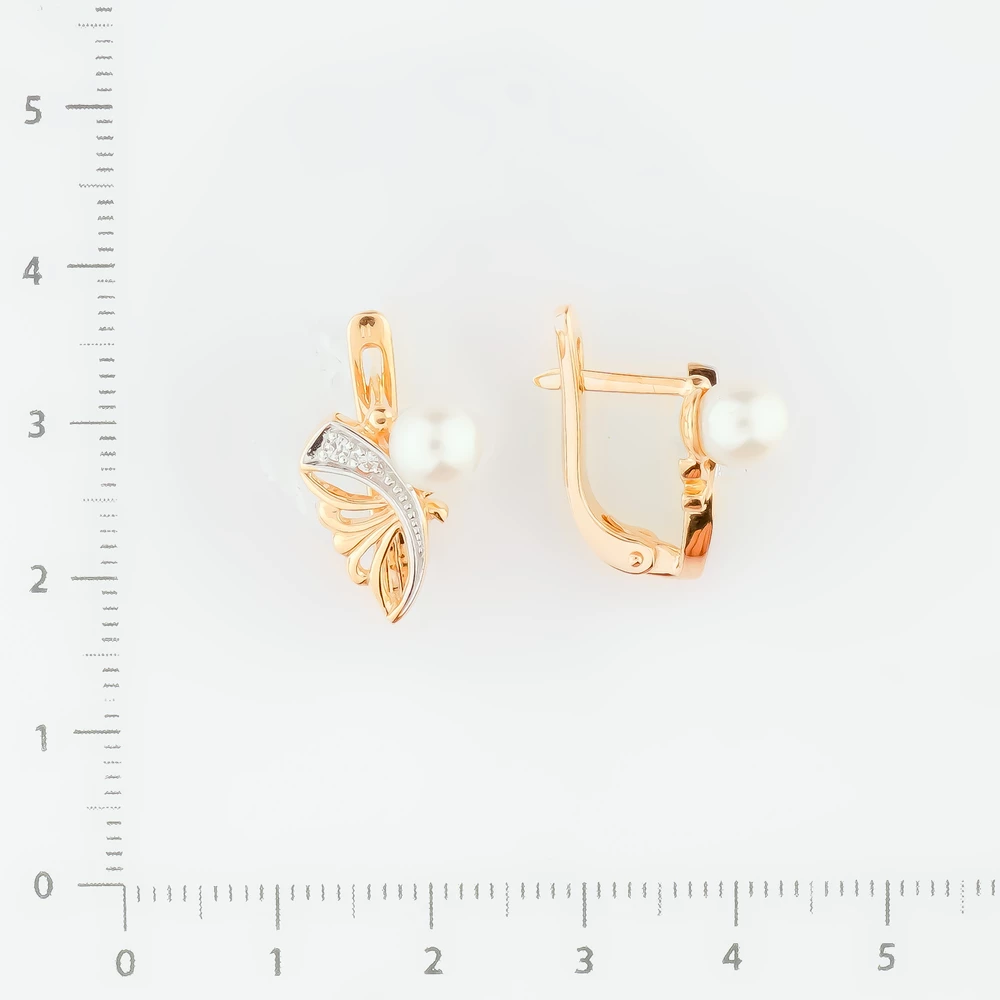 Серьги с культивированным жемчугом из красного золота 585 пробы