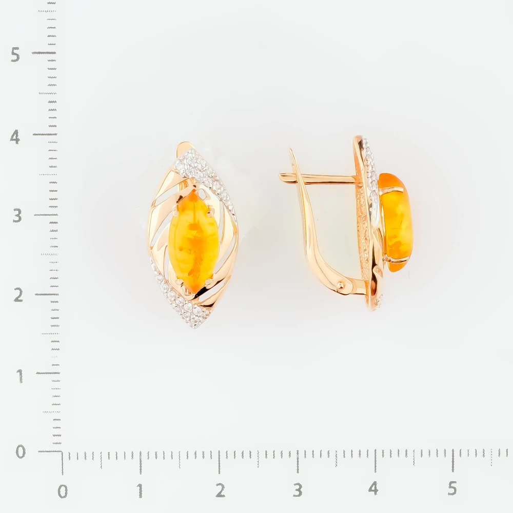 Серьги с янтарем из красного золота 585 пробы