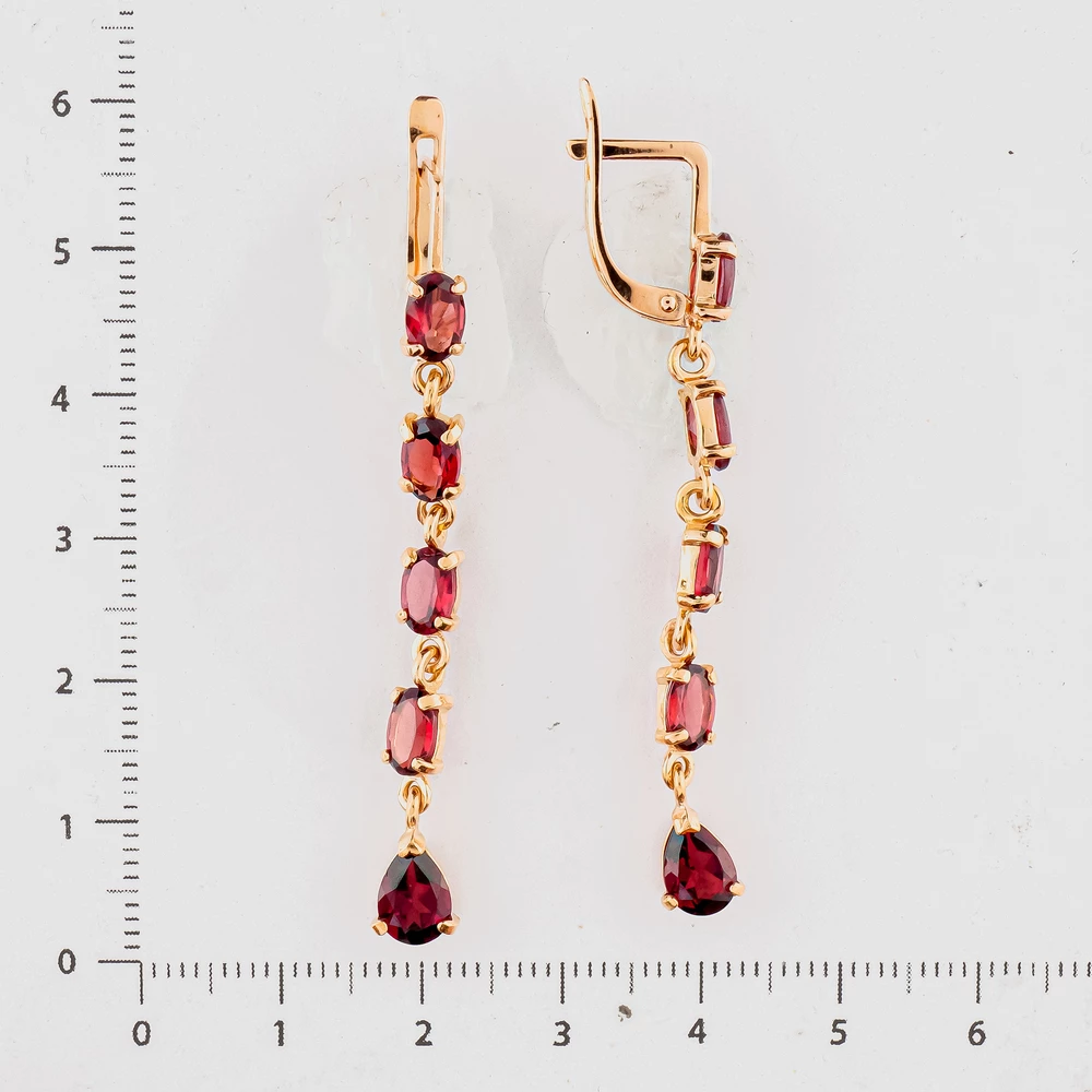 Серьги с гранатом из красного золота 585 пробы