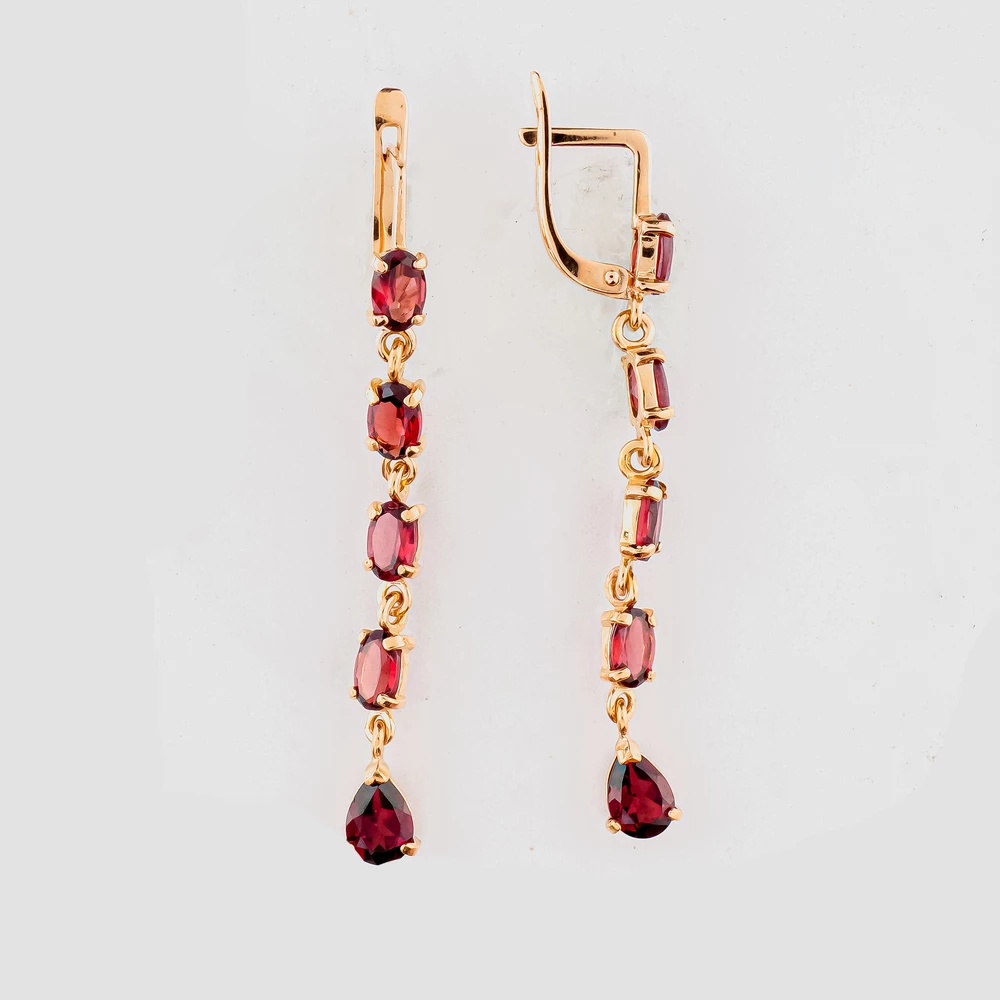 Серьги с гранатом из красного золота 585 пробы