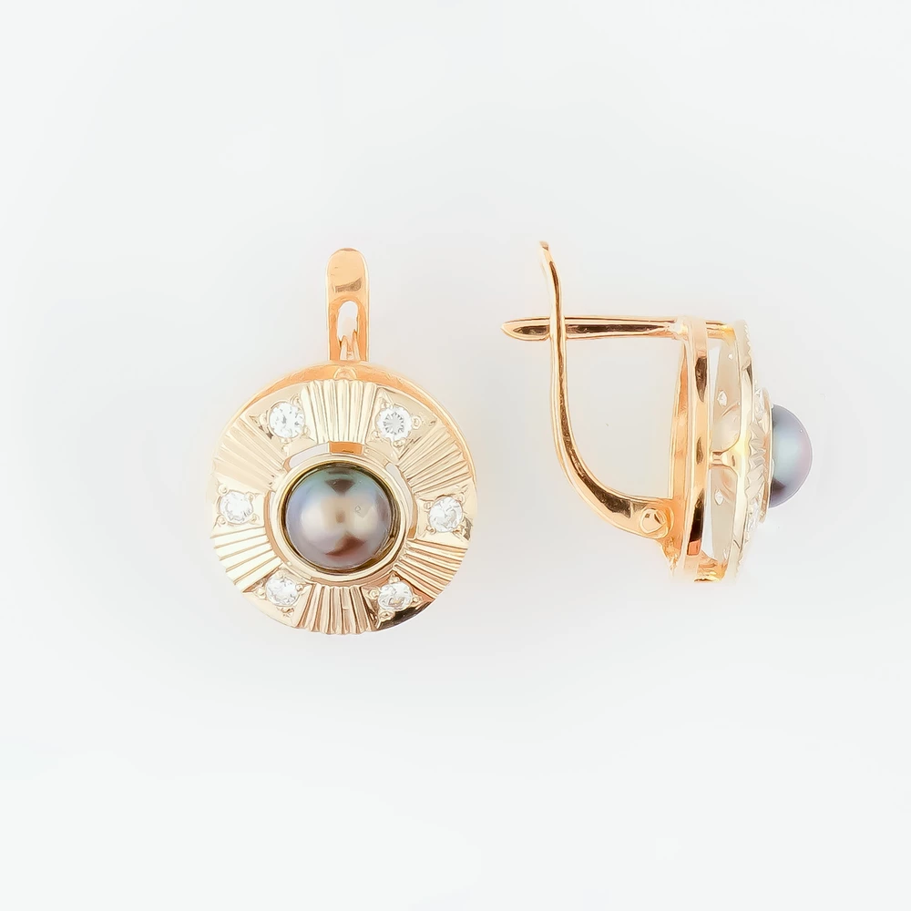 Серьги с культивированным жемчугом из красного золота 585 пробы