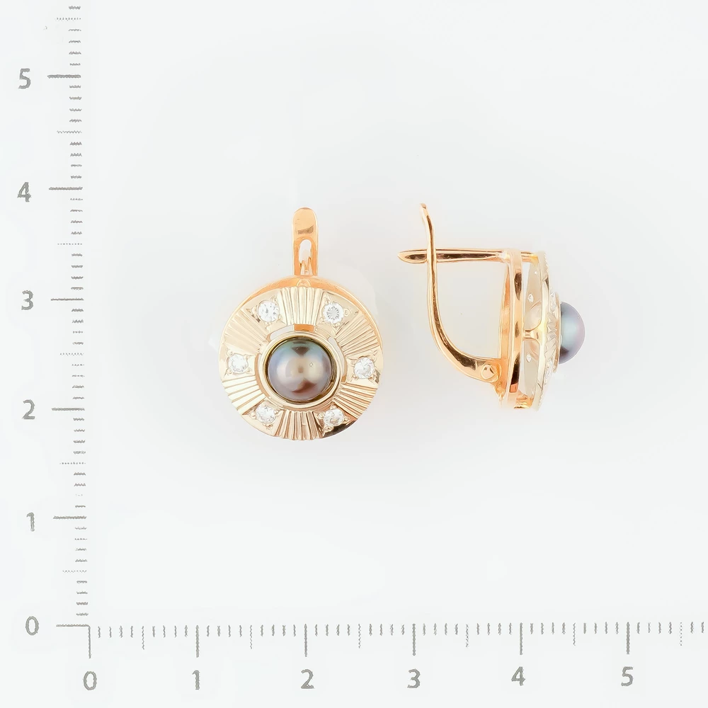 Серьги с культивированным жемчугом из красного золота 585 пробы